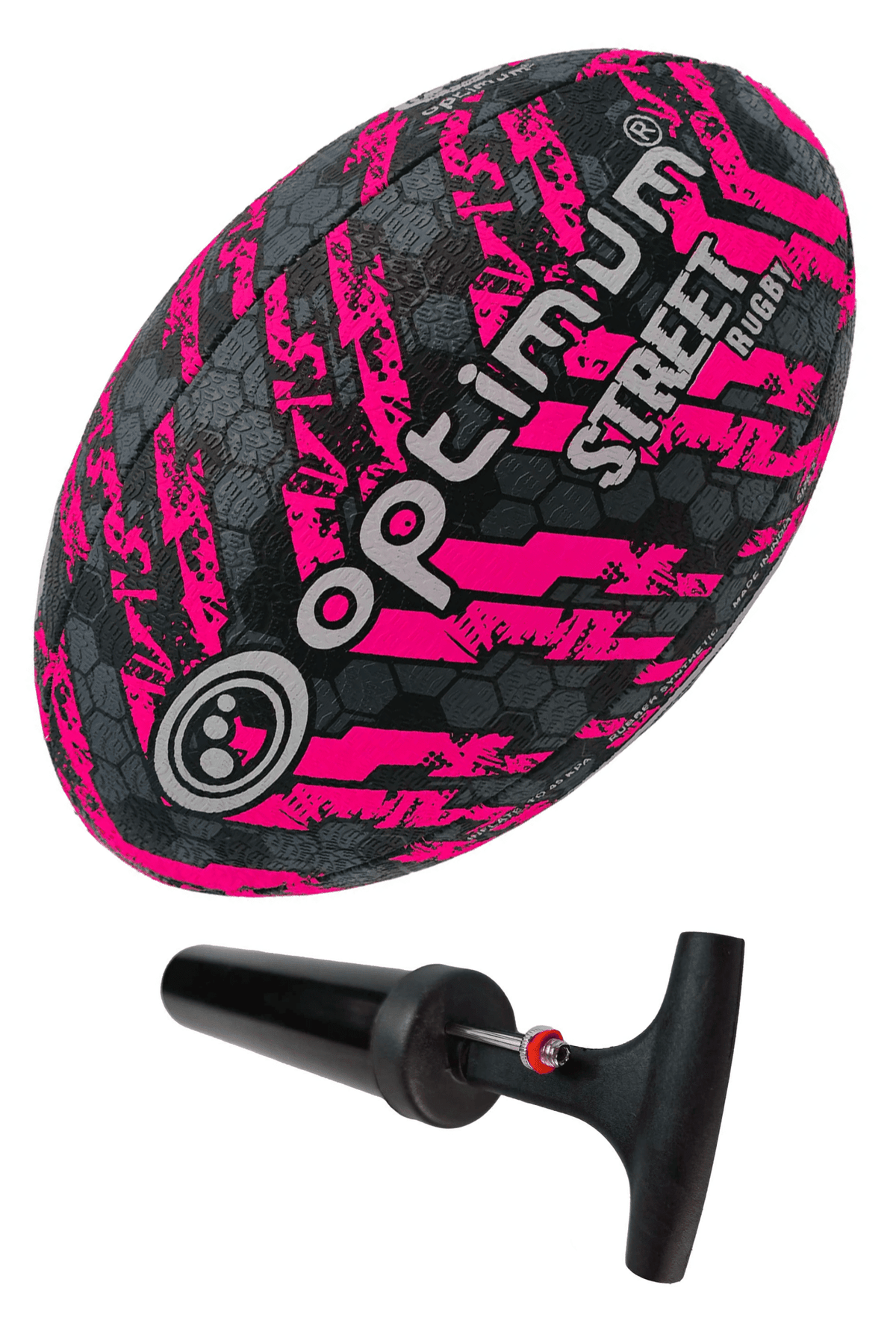 Optimum Street Rugby Ball Black/Pink Size 4 with pump