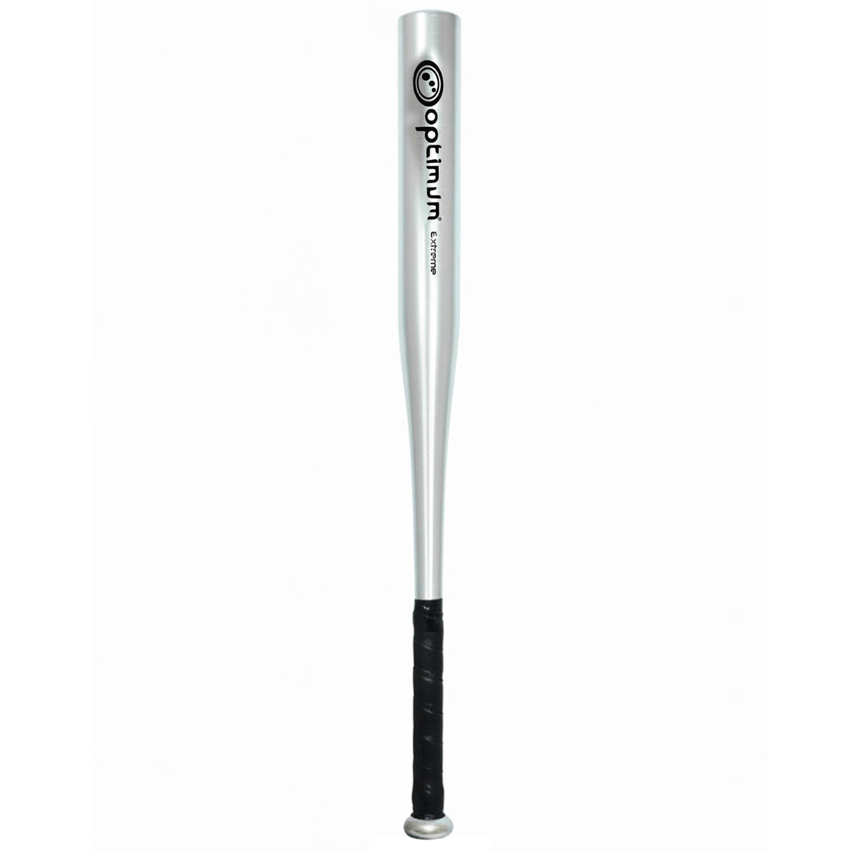 Silver Optimum Extreme aluminium baseball bat with black grip on white - Optimum