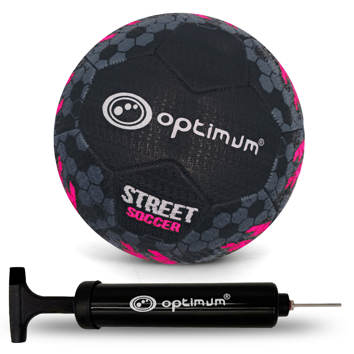 Street Football – Pink with hand pump, tyre-grip all-surface match & training ball, Sizes 3–5 - Optimum