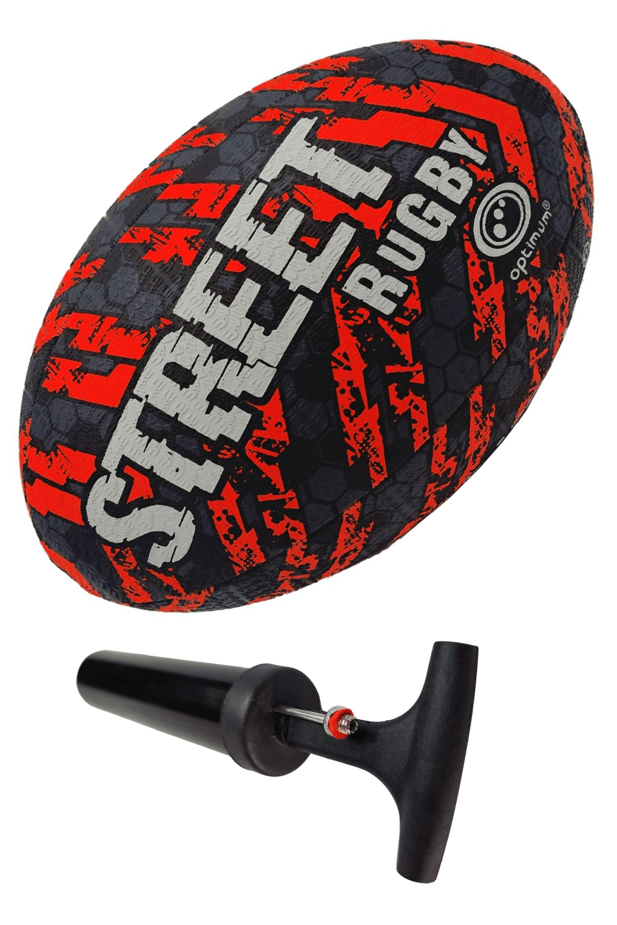 Street Rugby Ball Size 3 – Black/Orange, Durable, High Grip, Outdoor - Optimum