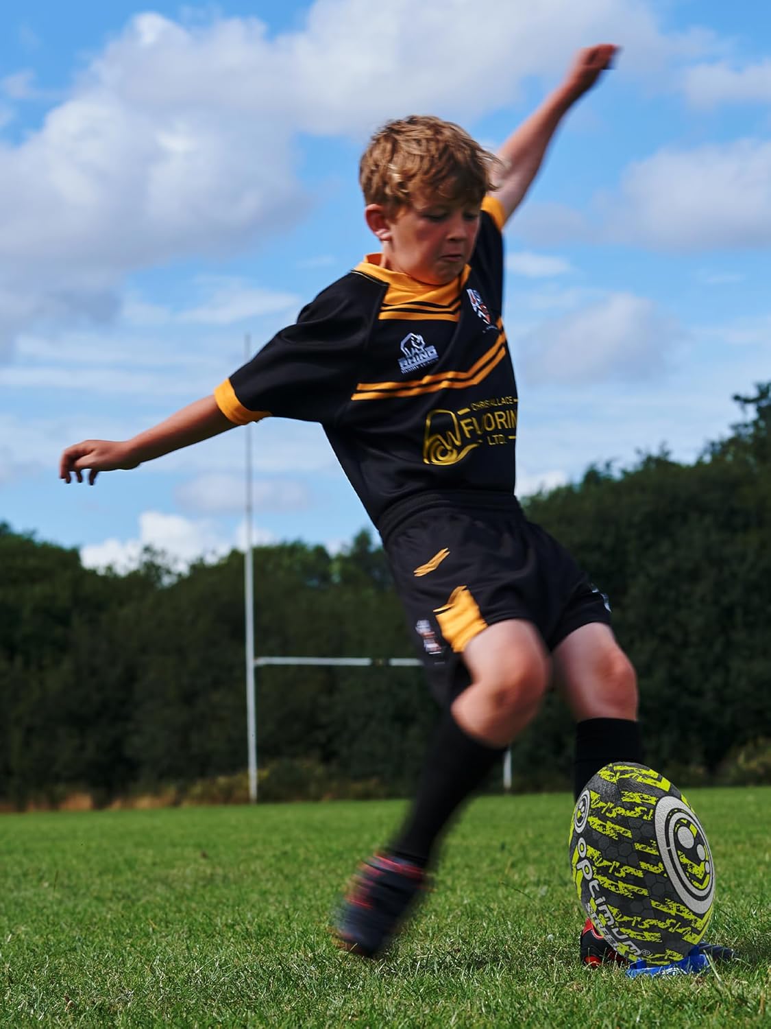 Street Rugby Ball Size 3 – Black/Yellow, Durable, Outdoor Use - Optimum