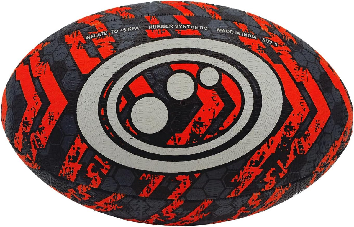 Street Rugby Ball Size 4 – Black/Orange, Durable, Outdoor Play - Optimum