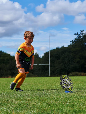 Street Rugby Ball Size 5 – Black/Yellow, Durable, High Visibility - Optimum