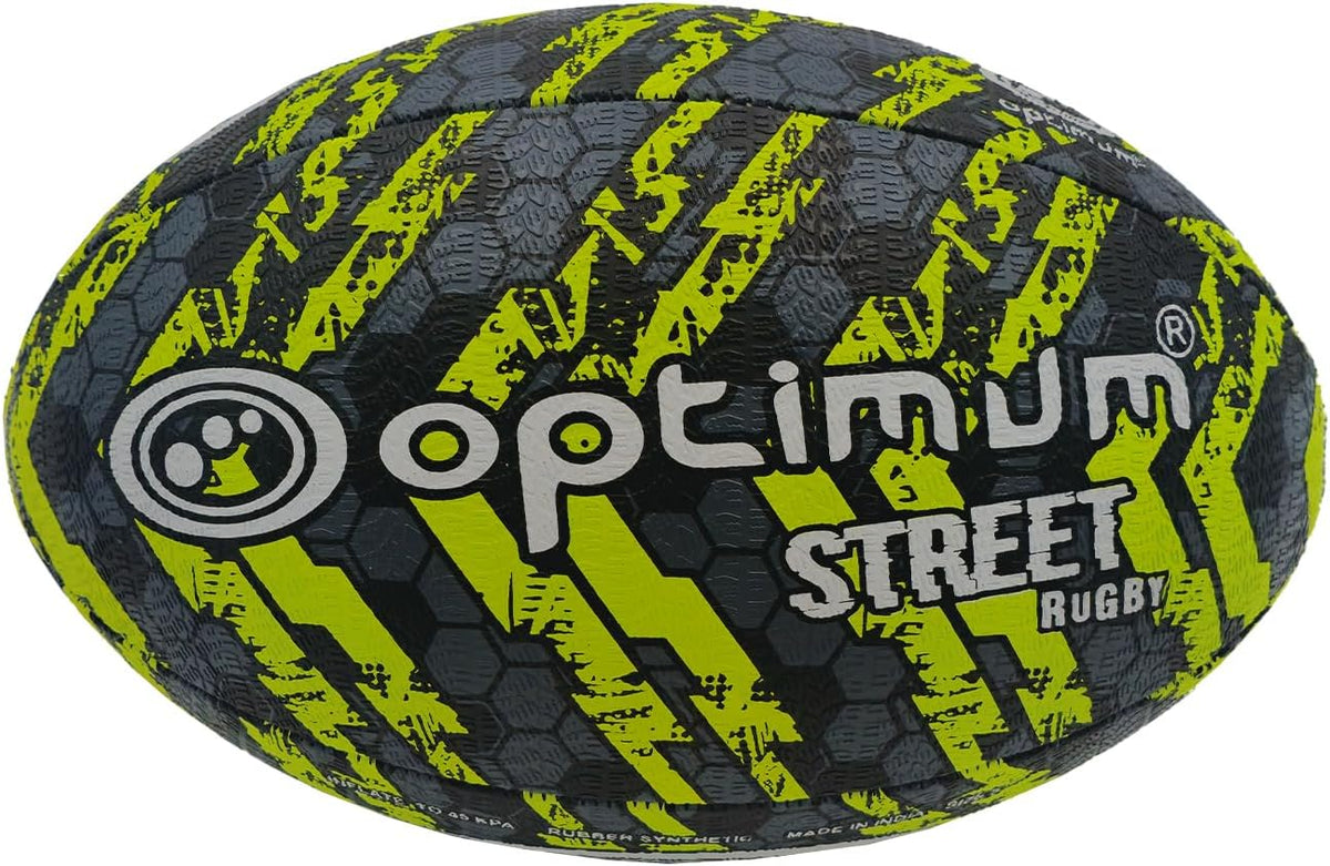 Street Rugby Ball Size 5 – Black/Yellow, Durable, High Visibility - Optimum