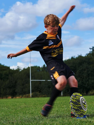 Street Rugby Ball Size 5 – Black/Yellow, Durable, High Visibility - Optimum