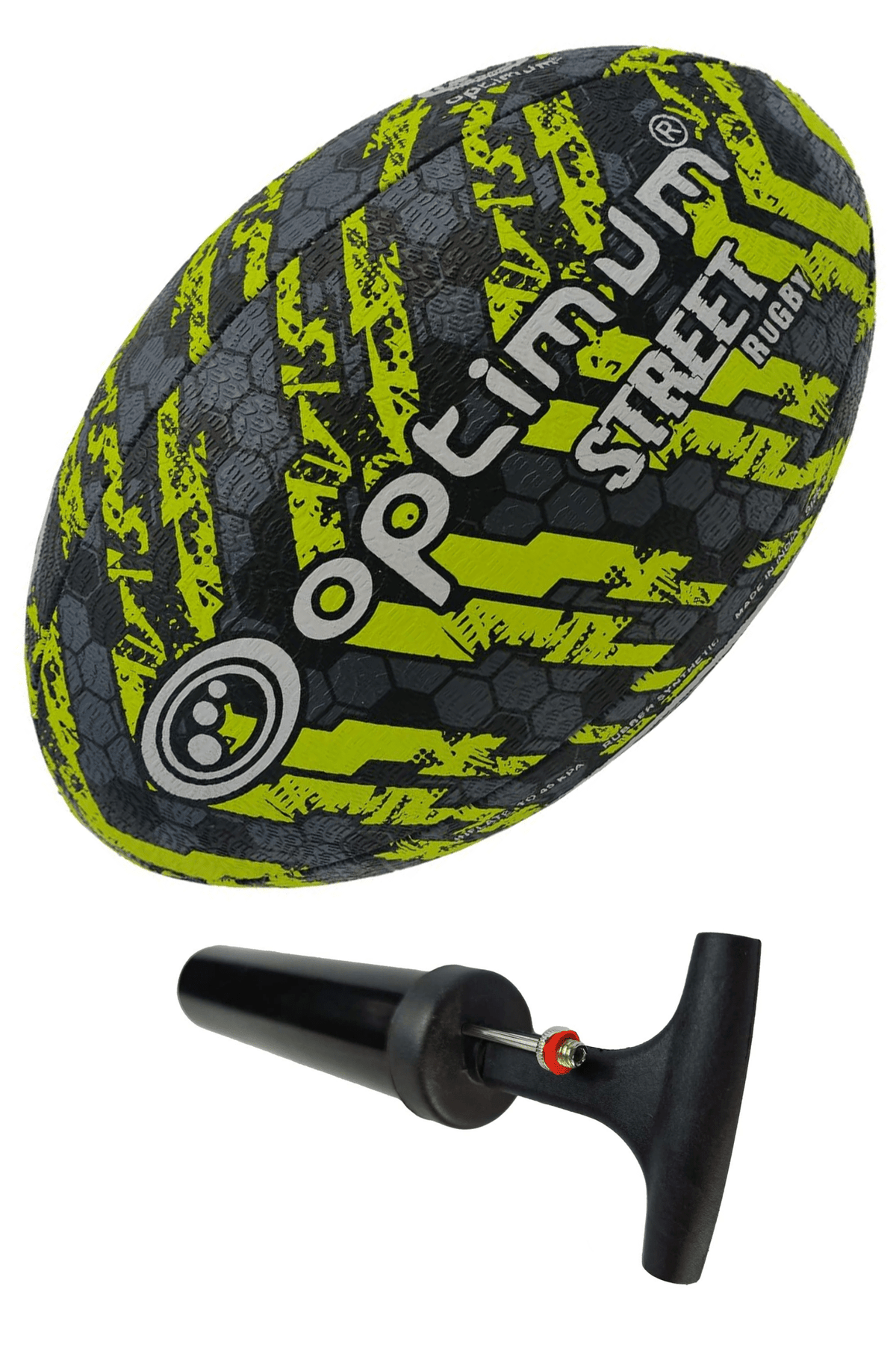 Street Rugby Ball Size 5 – Black/Yellow, Durable, High Visibility - Optimum